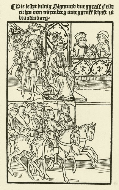 Fredrik I:s insats av huset Hohenzollern som markgreve av Brandenburg, 1415 av after German School