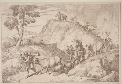 En äldre herde som leder flocken av after Giovanni Benedetto Castiglione Gaetano Zompini