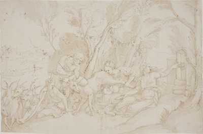 Jupiter diades av geten Amalthea av after Giulio Romano