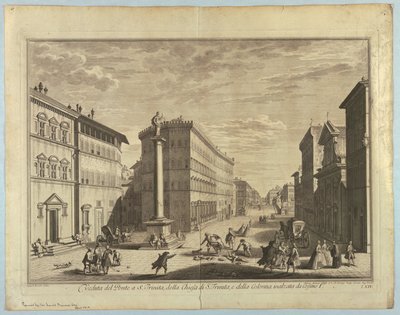 Utsikt över Florens, tallrik från "Choice of XXIV Utsikt över de viktigaste distrikten, torgen, kyrkorna och palatsen i staden Florens" av after Giuseppe Zocchi
