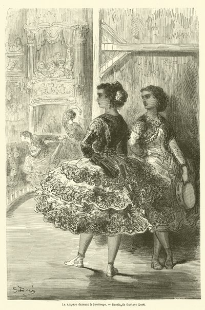 Amparo dansar fandango av Gustave after Dore
