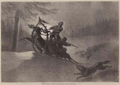 Lapland Peasants pursued by Wolves  av Gustave after Dore