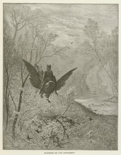Ruggiero på Hippogriffen av Gustave after Dore