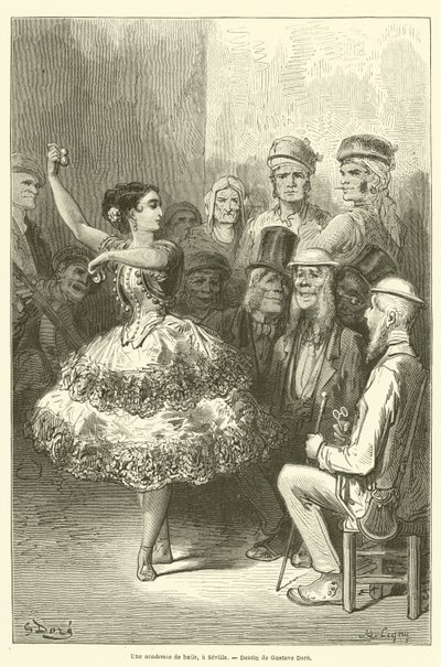En baile akademi i Sevilla av Gustave after Dore