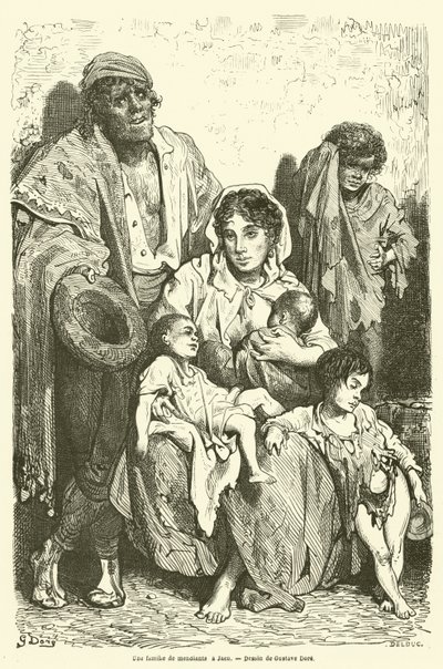 En familj av tiggare i Jaen av Gustave after Dore