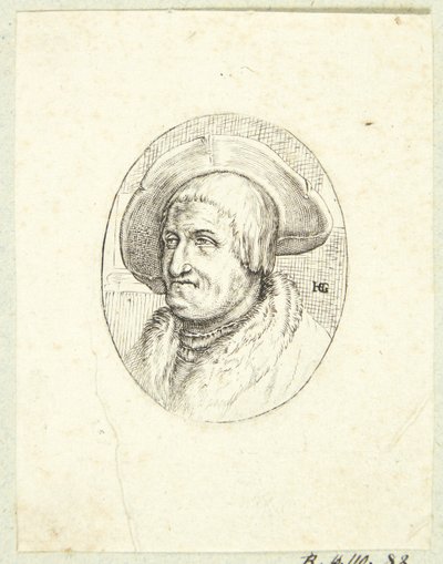 Fantasy porträtt av gammal man med hatt av after Hendrick Goltzius