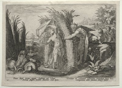 Pan förföljer Syrinx av after Hendrick Goltzius