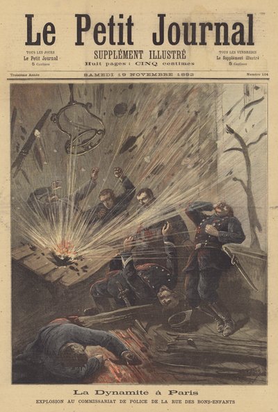 Anarkistisk bombattack mot en polisstation i Paris av after Henri Meyer