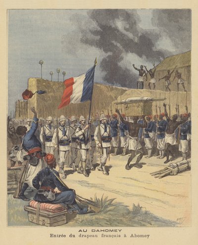 Franska flaggans inträde i Abomey, Dahomey av after Henri Meyer
