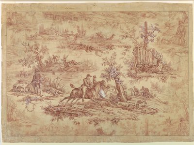 Tecknad för bomullstryckt textil, La Route de Jouy av after Horace Vernet