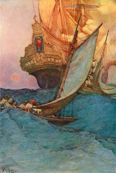 En attack mot en galjon av after Howard Pyle