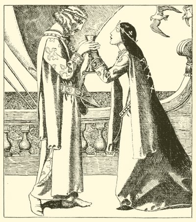 Belle Iseult och Sir Tristram drack kärlekstorkan av after Howard Pyle