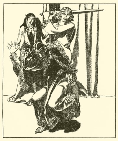 Sir Tristram anfaller kung Mark av after Howard Pyle