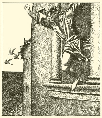 Sir Tristram hoppar in i havet av after Howard Pyle