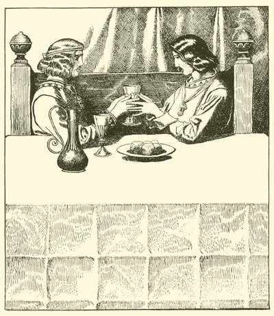 Sir Tristram sitter med Sir Launcelot av after Howard Pyle