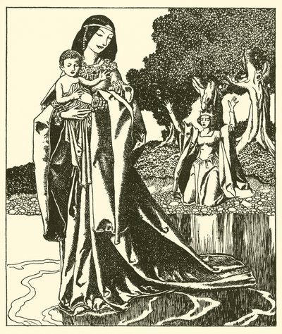 Lady Nymue bär bort Launcelot i sjön av after Howard Pyle