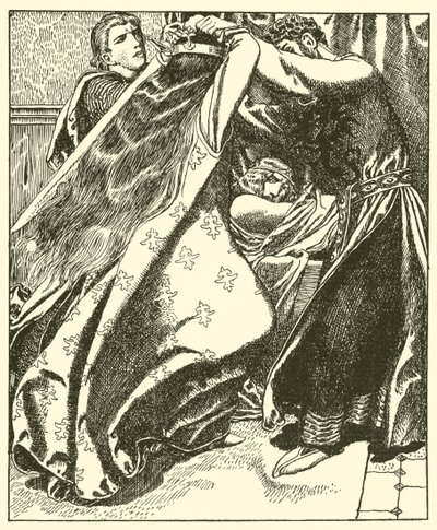 Drottningen av Irland försöker döda Sir Tristram av after Howard Pyle