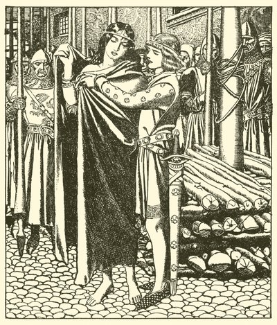 Tristram stöder Lady Moeya av after Howard Pyle