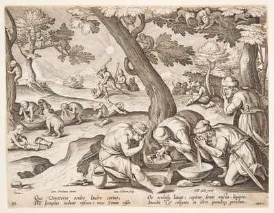 Apor som imiterar jägare av after Jan van der Straet, called Stradanus