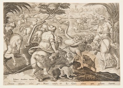 Strutsjakten av after Jan van der Straet, called Stradanus