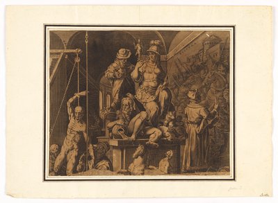 The Practitioners of the Visual Arts (övre halvan av rivet ark) av after Jan van der Straet, called Stradanus