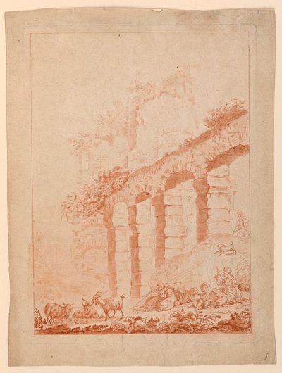 Getherdar i landskap med ruiner av after Jean Baptiste Huet