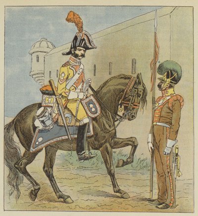 Spanska armén, Dragoon, 1:a regementet, Lancer, 1:a regementet, av kanalen av after Louis Charles Bombled