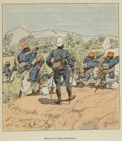 Attack mot byn Andratra av after Louis Charles Bombled