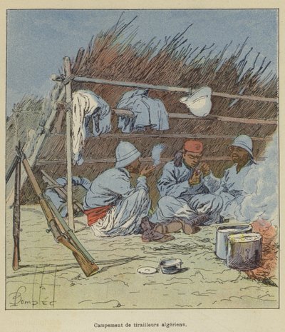 Algeriska skärmytslingar läger av after Louis Charles Bombled