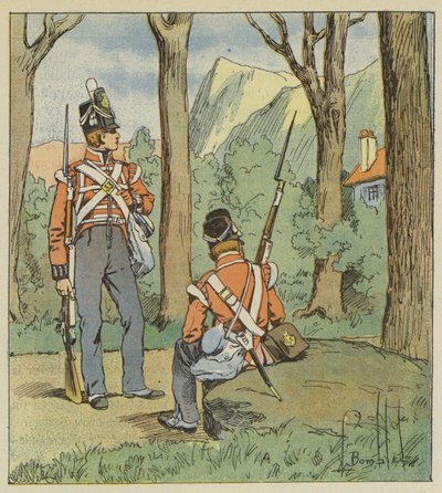Det var därifrån som de två engelska soldaterna hade tagit upp en post för att titta på oss. av after Louis Charles Bombled