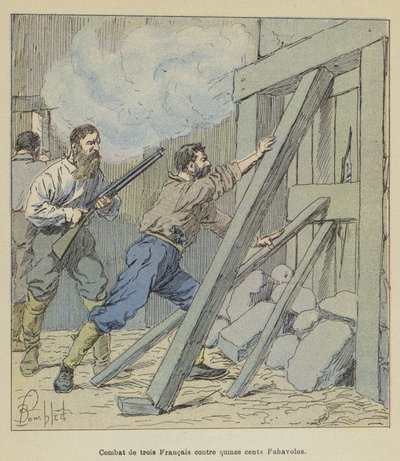 Kamp av tre fransmän mot femtonhundra Fahavolos av after Louis Charles Bombled