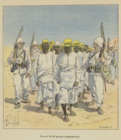 Konvoj av rekvirerade Malagasy av after Louis Charles Bombled