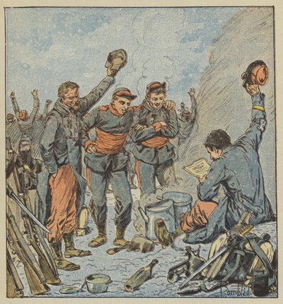 Entusiasm hos trupperna vid tillkännagivandet av general Ducrots segerrika utträde av after Louis Charles Bombled