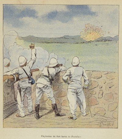 Explosion av fortet Hova i Farafate av after Louis Charles Bombled