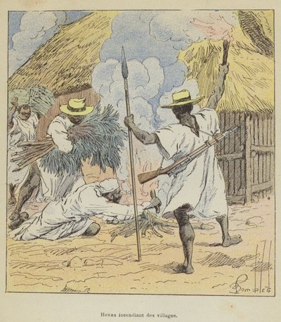 Hovas brinnande byar av after Louis Charles Bombled