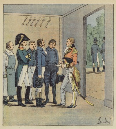 Hudson Lowe förhör Napoleons tjänare av after Louis Charles Bombled