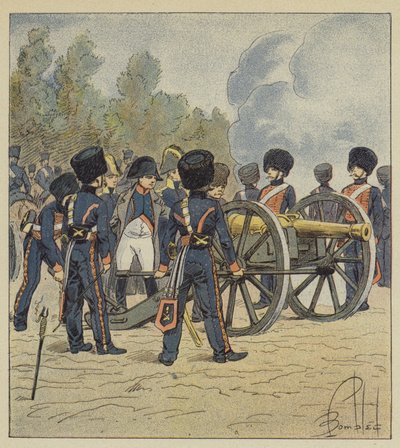 Kejsaren pekar själva vaktens bitar mot Montereau av after Louis Charles Bombled