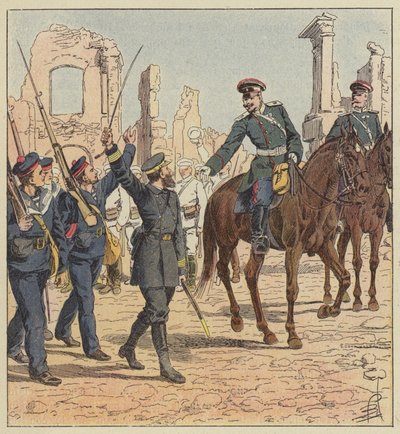 Kapten de Marolles och general Stessel av after Louis Charles Bombled