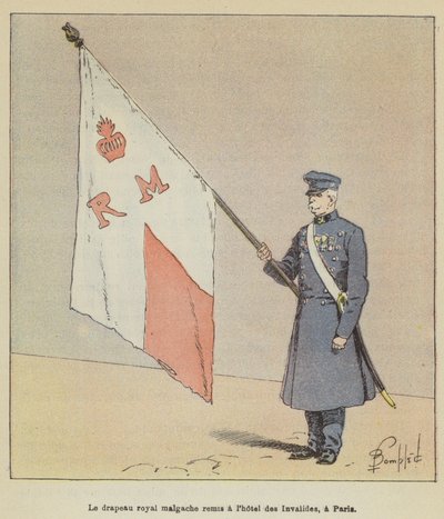 Den madagaskiska kungliga flaggan överlämnades till Hôtel des Invalides i Paris av after Louis Charles Bombled