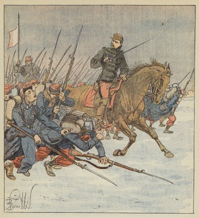 General Deflandre leder en bataljon för att attackera Layes av after Louis Charles Bombled