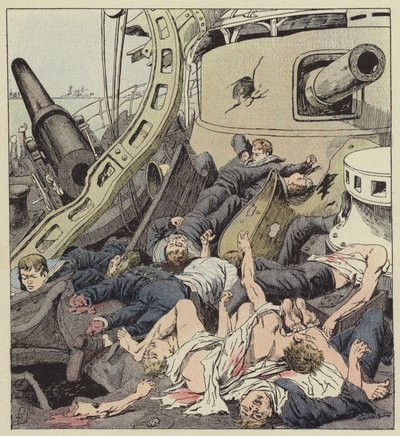 Varyagbron efter slaget den 9 februari av after Louis Charles Bombled