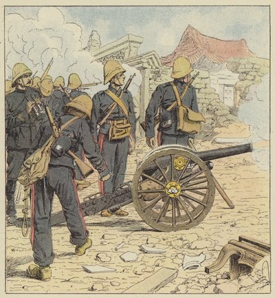 Den franska elden på Choum-Tsche-Mens dörr av after Louis Charles Bombled