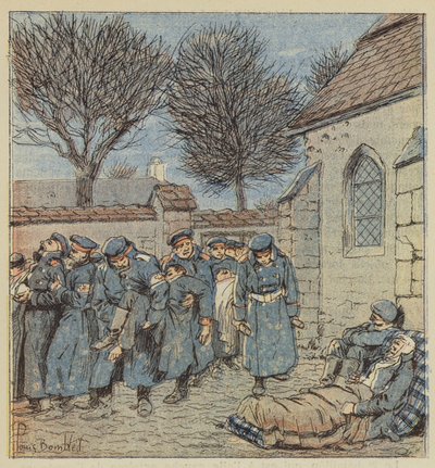 De sårade på gården till Lorcys presbyterium av after Louis Charles Bombled