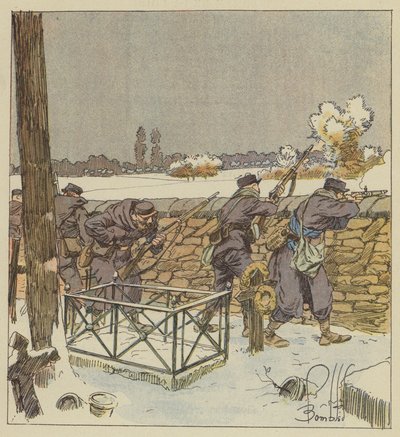 Paris franc-tireurs försvarar kyrkogården i Montsort av after Louis Charles Bombled
