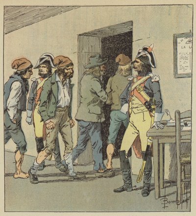 Fängelserna var fyllda med sans-culottes och allt som var mest orent i samhället. av after Louis Charles Bombled