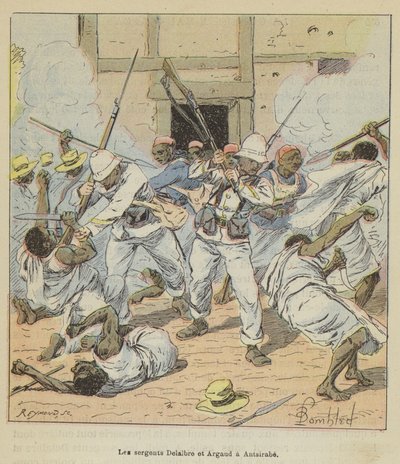 Sergeanterna Delalbre och Argaud i Antsirabe av after Louis Charles Bombled