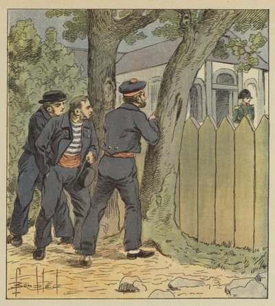 Northumberlands soldater gömmer sig bakom träd för att se Bonaparte av after Louis Charles Bombled