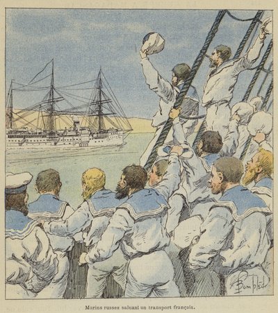 Ryska sjömän hälsar en fransk transport av after Louis Charles Bombled