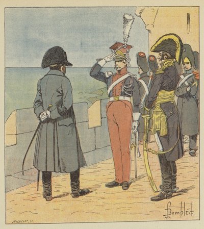 Napoleon tar emot Piotrowski på ön Elba av after Louis Charles Bombled