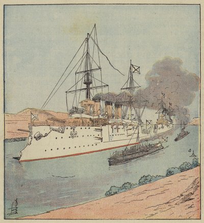 Ryska krigsfartyg i Suezkanalen av after Louis Charles Bombled